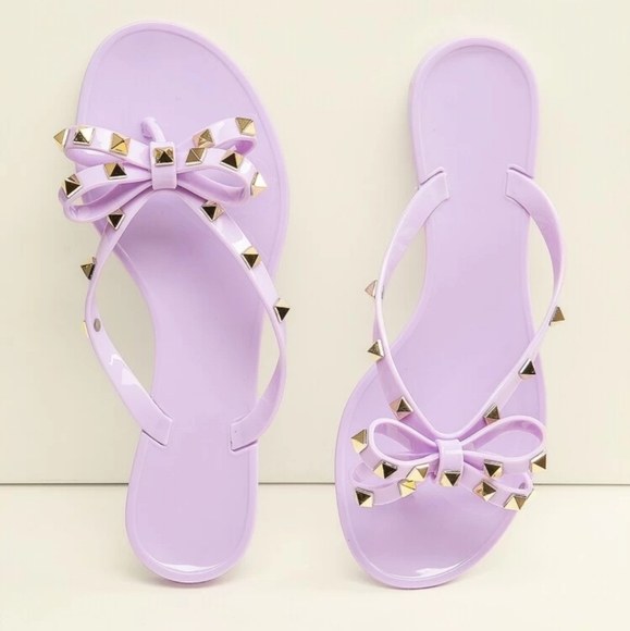 SHEIN Shoes | Studded Bow Accent Jelly Thong Sandals | Poshmark